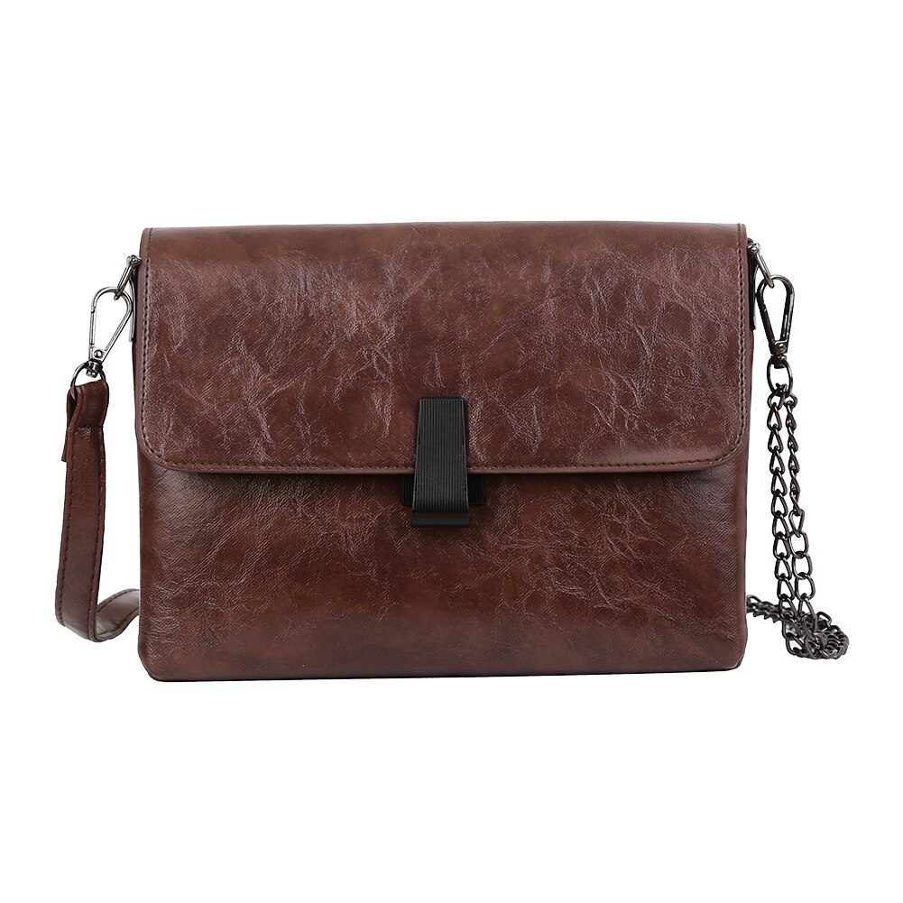 Schoudertassen voor dames, messenger crossbody tassen, dames retro pu leer, kettingslot gesp, dames handtassen: Bruin