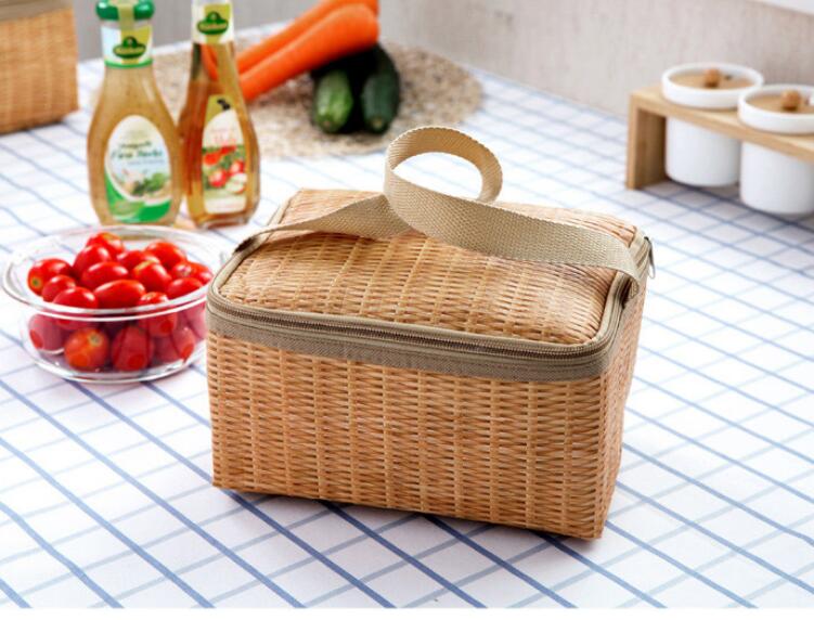 1 pieza impermeable portátil de imitación de ratán fiambrera más gruesa lona aislada plegable cesta térmica de almacenamiento de alimentos