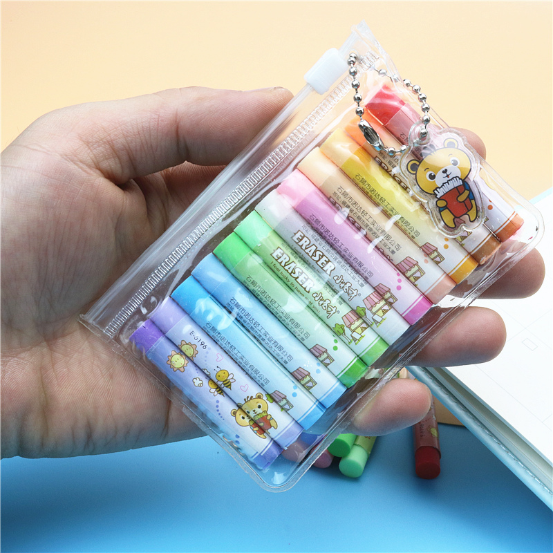 12PCS a set eraser pvc bag packing student pencils erasers Wipe clean school kids learning