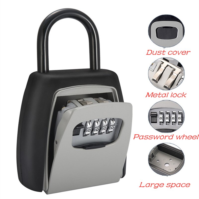 Password Key Box Grey Four-Digit Password Lock Outdoor Key Safe Box Keys Storage Box Padlock Use Organizer Boxes Key Storage Box