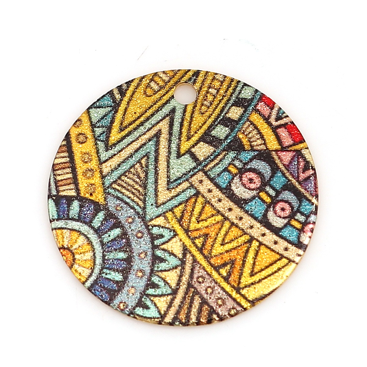 DoreenBeads Women Zinc Based Alloy Enamel Painting Charms Round Gold Color Multicolor Geometric 20mm( 6/8&quot;) Dia, 10 PCs: 13