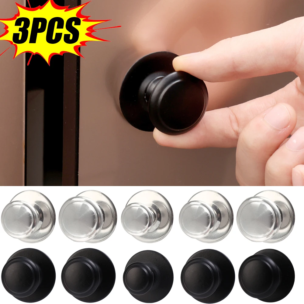 Manija de cajón sin perforaciones, manija redonda autoadhesiva de acero inoxidable, gancho de pared para puerta de ventana de armario de cocina, 1/3 Uds.