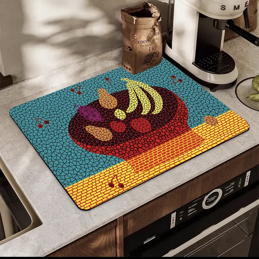 Yayoi Kusama Vloermat Gedrukt Schotel Droogmat Super Absorberend Koffie Afvoer Pad Servies Quick Rug Keuken Servies Placemat: XS / Blauw