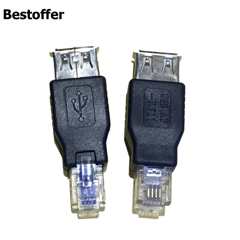2 Pieces USB 2.0 A Female to RJ11 RJ12 4PIN Network Male Adapter Converters Phone 6P4C Jack