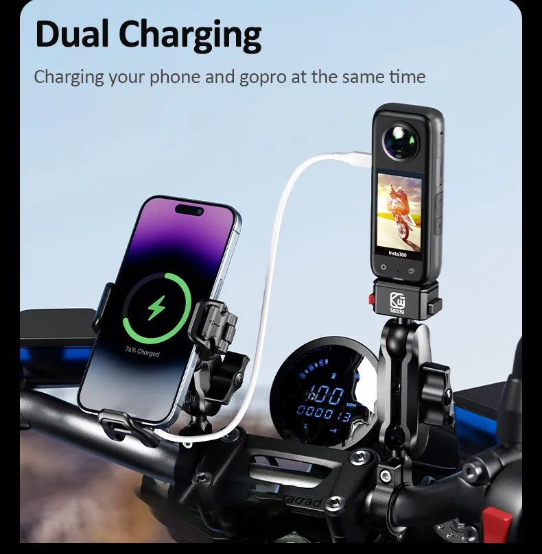 Motorcycle Phone Holder 15W Wireless Charger & 36W USB C Fast Charging Shockproof Motorbike Bicycle Bike Scooter Phone Stand