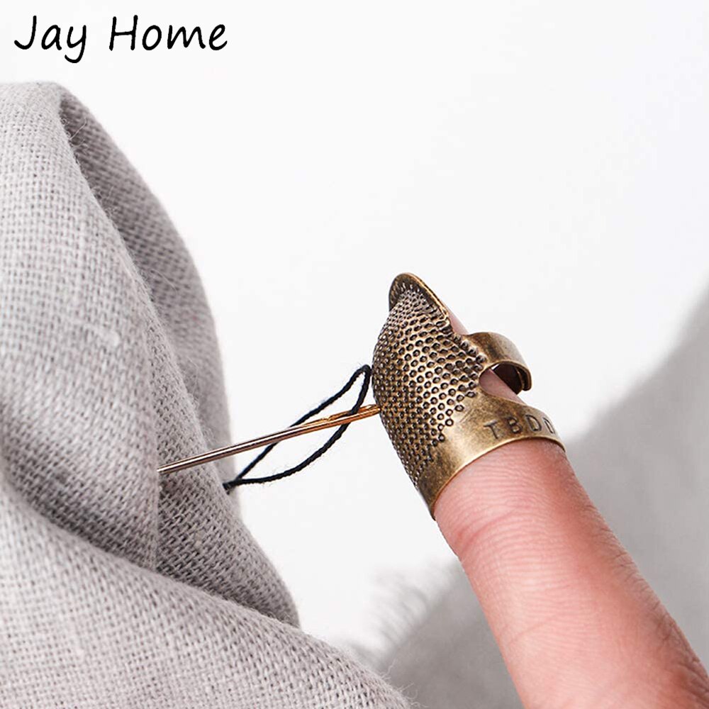 Dedal de costura de cobre, Protector de dedo, anillo de protección, almohadillas de dedo de cuero, para coser a mano, acolchado, 6 uds.