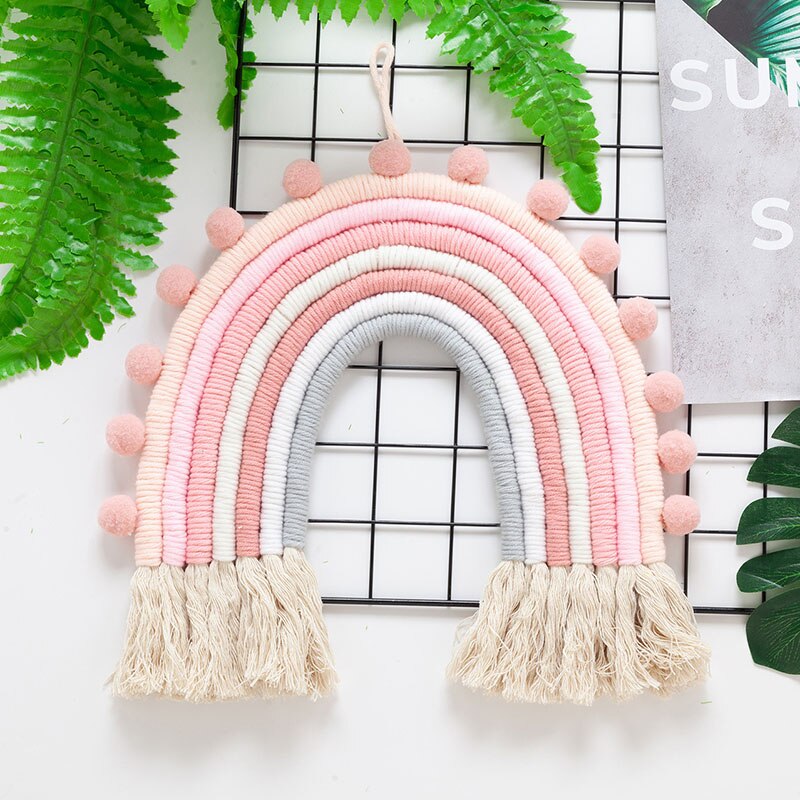 Bricolage corde arc-en-ciel jouet à la main tissé arc-en-ciel décoration tenture murale nordique bébé chambre décor accessoires de noël