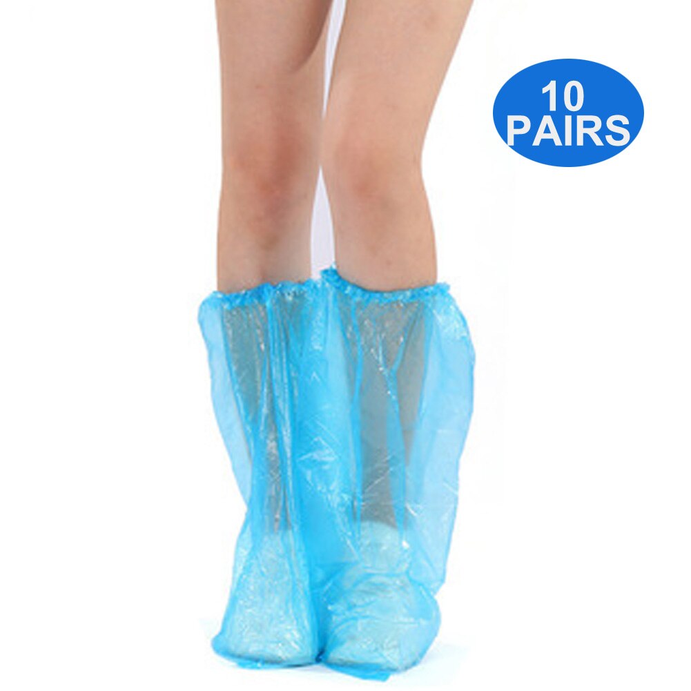 10 Paren/partij Lange Wegwerp Overschoenen Plastic Flexibele Waterdichte Schoen Covers Regendicht Overschoenen Voor Volwassen Kinderen