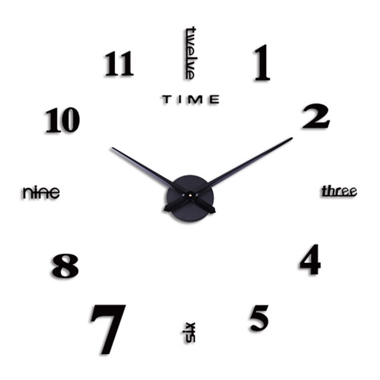 Grote Quartz Wandklok Diy Modern 3D Muursticker Horloge Acryl Spiegel Mechanisme Stickers Thuis Woonkamer Decoratie: Black