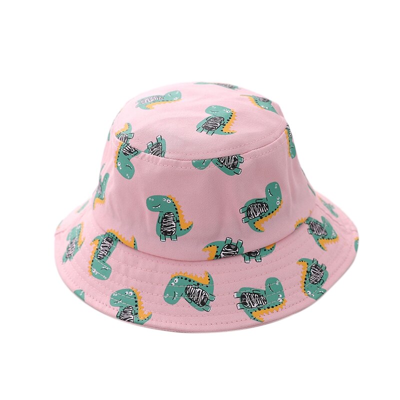 Dinosaure impression chapeau bébé chapeau dessin animé chapeau coton seau chapeau enfants été chapeau de soleil enfant en bas âge garçons filles chapeau: Pink