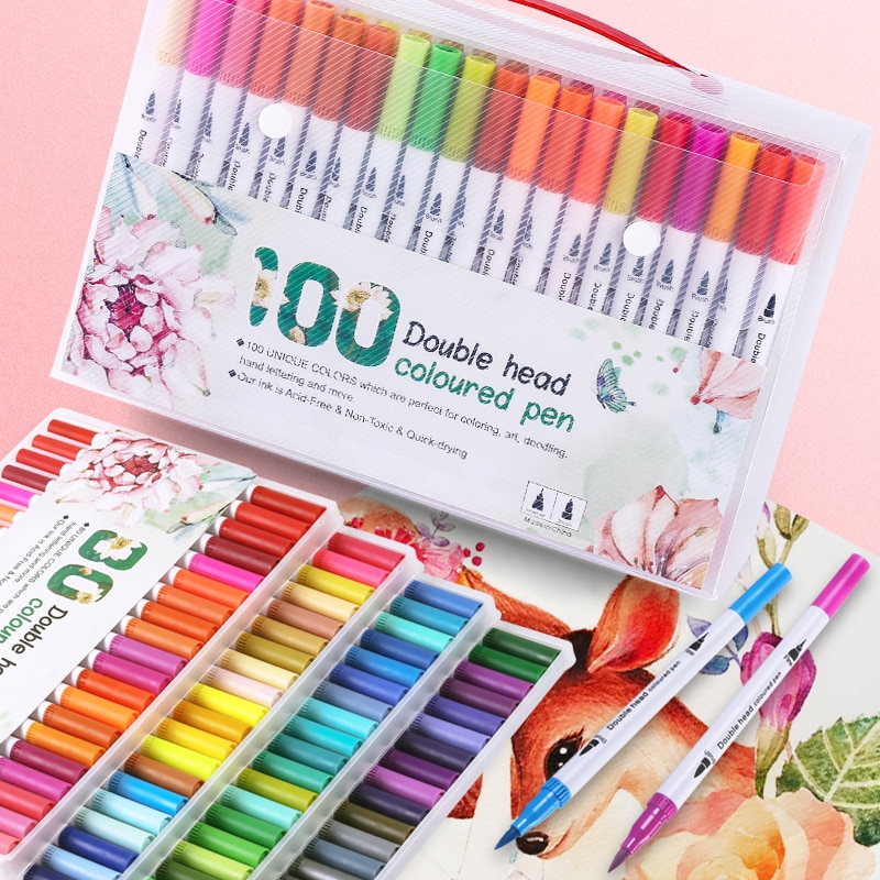 12/18/24/36/48/72/100 Uds. Colores FineLiner dibujo pintura acuarela arte rotuladores doble punta pincel suministros escolares