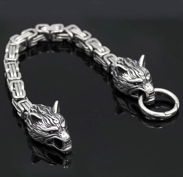 Hip hop moda 22cm de alta qualidade metal viking lobo cabeça pulseira pulseira viking masculino pulseira jóias