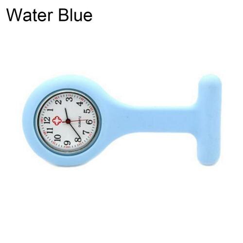 Solid Color Silicone Nurse Watch Brooch Fob Pocket Tunic Quartz Movement Watch Decor Accessory: Water Blue