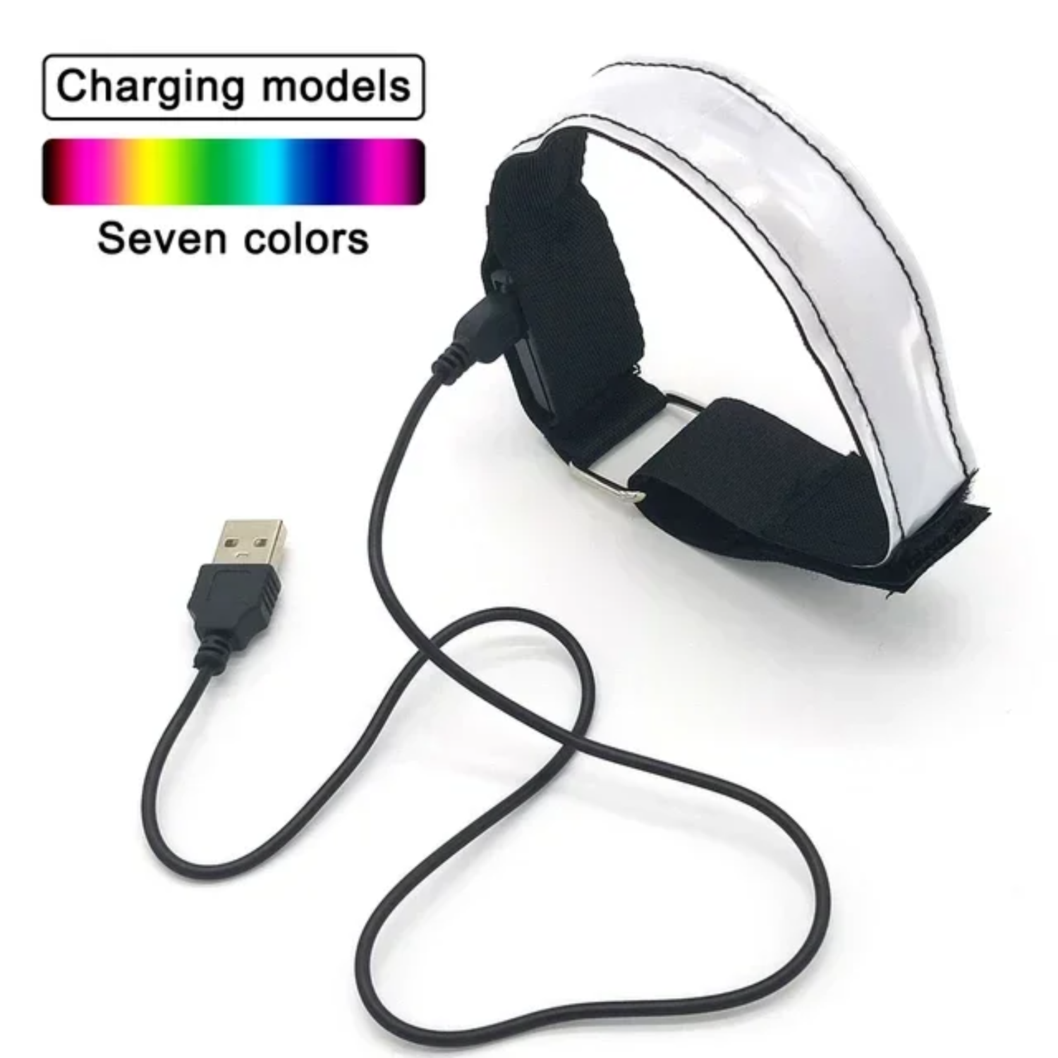 Brazalete luminoso para correr de noche con carga USB, pulsera para deportes al aire libre, cinturón de seguridad reflectante para ciclismo, pulsera brillante para bicicleta: Multicolor