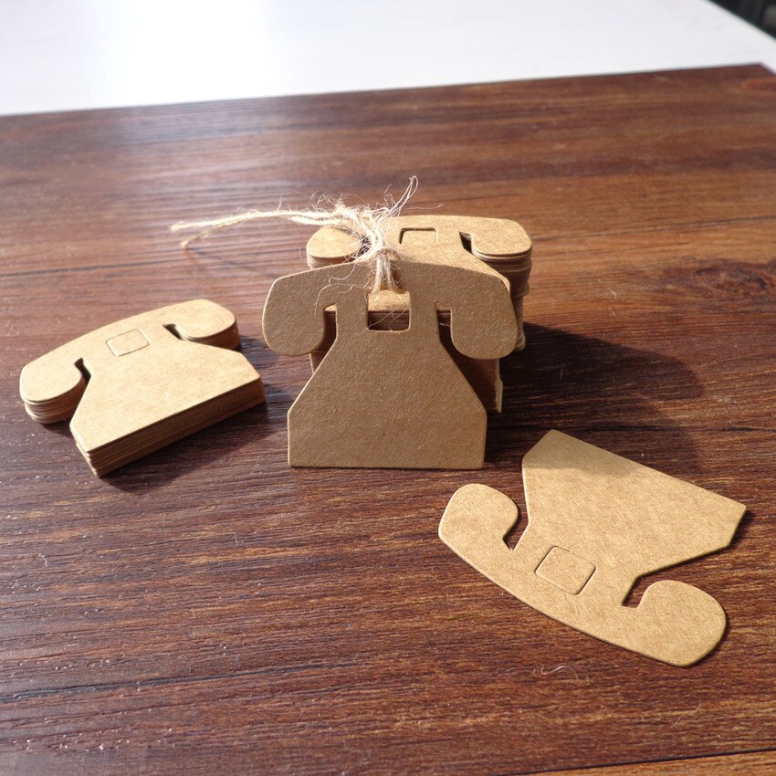 50pcs Lovely Telephone Kraft Paper Tag Label Wedding Party Note Blank Price Hang Tag Wrapping Supplies