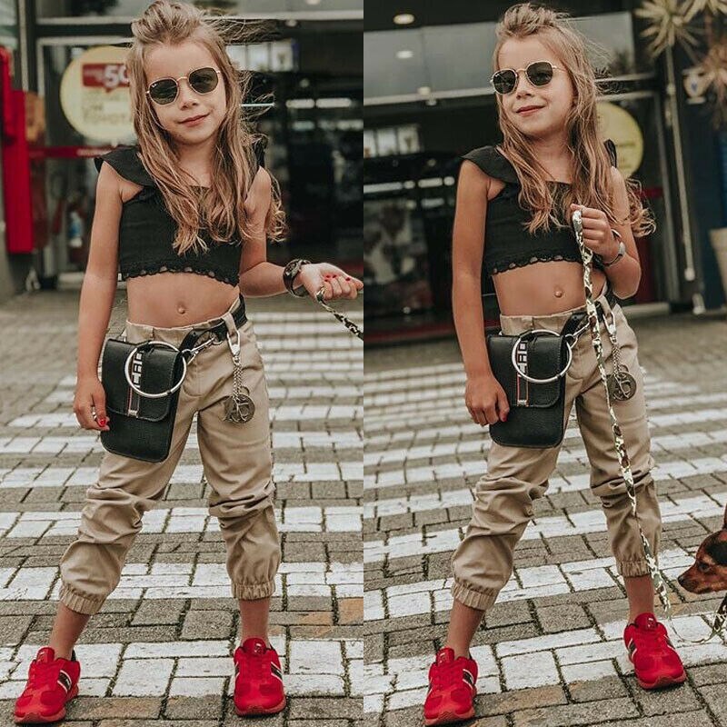 Estate del Bambino Del Bambino 2020 Scherza I Vestiti Senza Maniche T-Shirt + Pantaloni Kaki Ragazze Abiti vestiti del bambino della ragazza vetement enfant