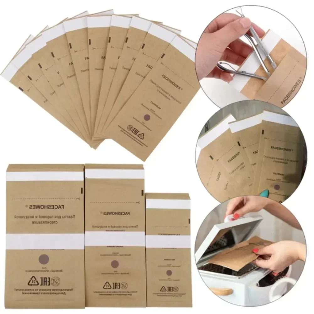 100Pcs Maniküre Kraft Taschen Nail art Sterilisator Nägel Sauber Sterilisation Tasche Einweg Maniküre Liefert UV Desinfektion Werkzeuge
