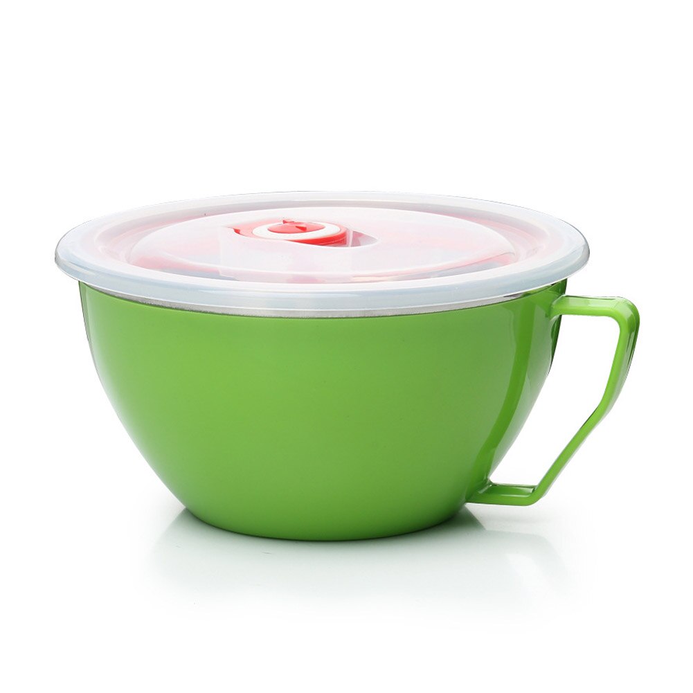 900ml Nudel Schüssel Mit Deckel Griff Edelstahl Kunststoff Dicht Lebensmittel Container Reis Suppe Schalen AI88: Grün