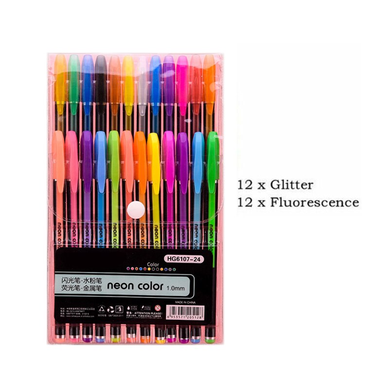 Ensemble de stylos à Gel 12/24/48 couleurs, à paillettes, pour l'école, le bureau, pour livres de coloriage pour adultes, journaux, dessin, marqueurs d'art