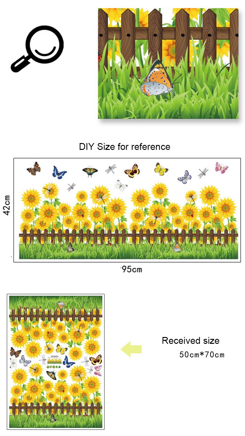 90x60cm 3D Sonnenblume Fenster Zauberstab Aufkleber Sonne Blumen Landschaft Heimat Dekor Wohnzimmer Kunst Decals entfernbar Tapete dekoration: PC7060-2