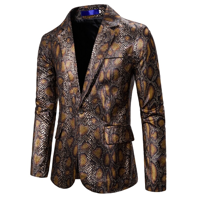 Tide – Blazer imprimé Python pour hommes, motif peau de serpent, estampage à , grande taille, pour boîte de nuit, chanteur, S-2XL: Brown / XL