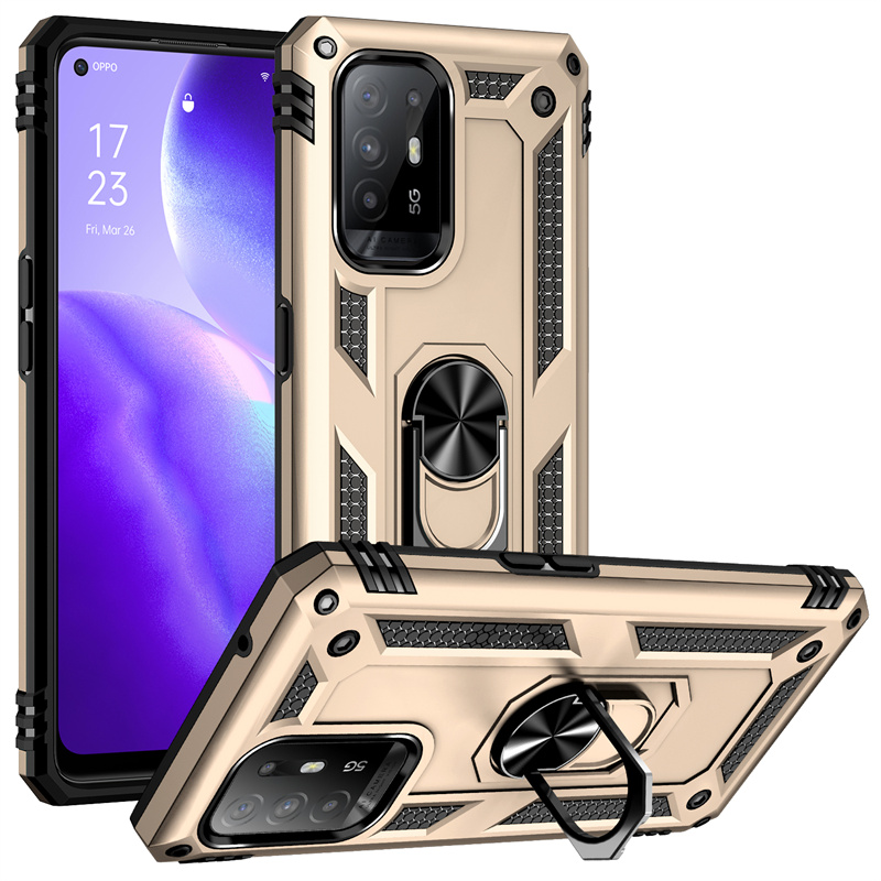 Funda de teléfono A prueba de golpes para OPPO A94 5G, carcasa trasera de PC dura con anillo de soporte magnético para coche Reno 5Z 5 Z Reno5Z A 94 Oppoa94: Aluminio / Negro