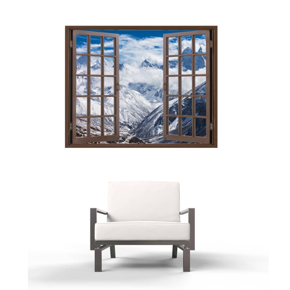 3D Effect Window Wall Sticker Snow Mountain Scener... – Grandado