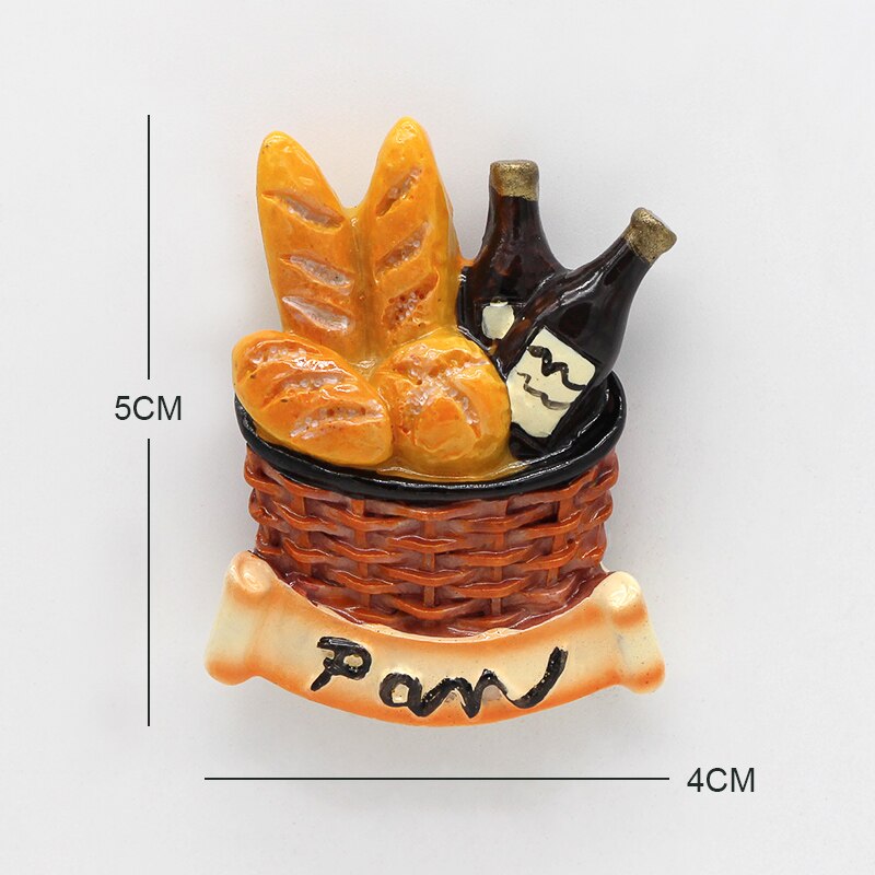 Simulation food 3D fridge magnets magnetic refrigerator paste fruit bread dragon fruit Hami melon ice cream egg home decoration: Bread beer basket