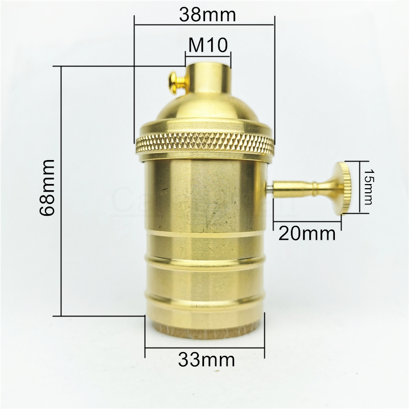 Portalámparas de latón 100% de cobre, perilla de toma de luz eléctrica o interruptor de cadena y tornillo roscado, ajustador de anillo de sombra, Base de iluminación DIY: Oro