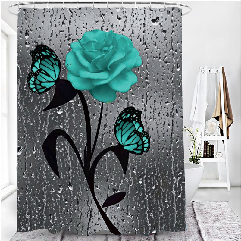 Rideau de Douche 3D Imperméable à Imprimé Rose en Polyester, Accessoires Disponibles en 5 Couleurs, Ensemble de Moquette de Décoration et Tapis de Bain Antidérapant pour toilette et Maison: 1PC180x180cm-A