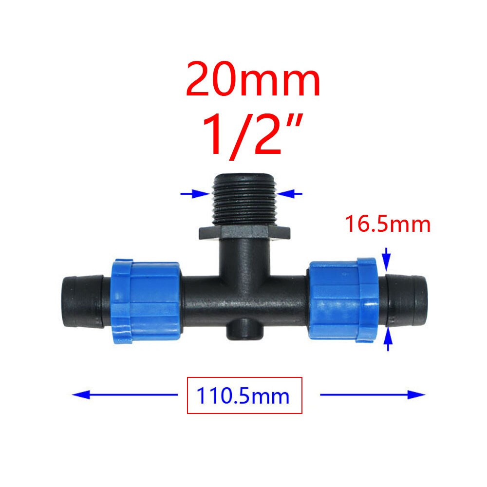 1pc 16mm 5/8'' Irrigation Drip Tape Connectors Tee Garden Tap Threaded Lock Hose Splitter 1/2 3/4 Thread 2/3-Way Tube Joints: B