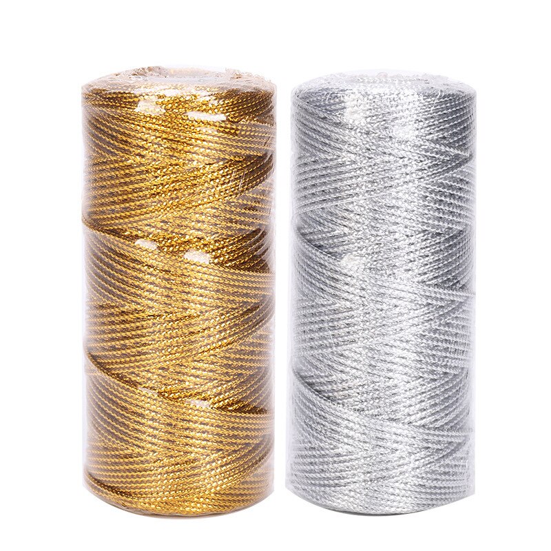 Cordon en macramé or argent, 1.5mm, 100M, fil torsadé, nœuds de ruban, bricolage, , couture, décoration Textile de maison