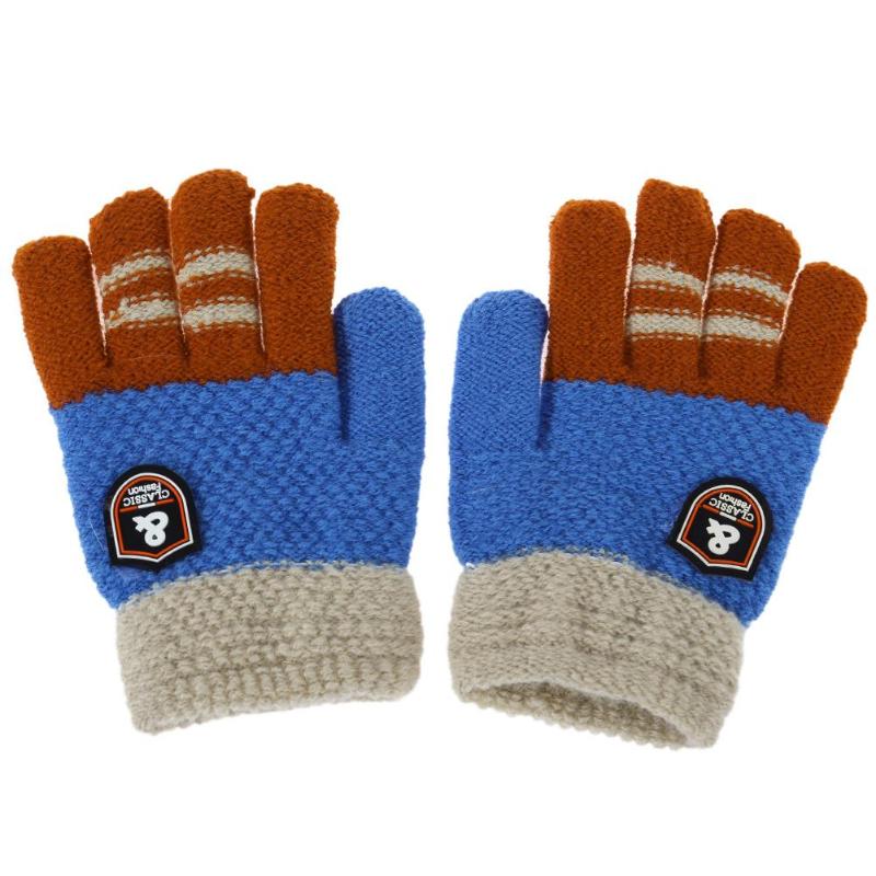 Inverno crianças bebê quente luvas dos desenhos animados crianças malha estiramento luvas meninos meninas retalhos elástico dedo cheio muff mão: Azul