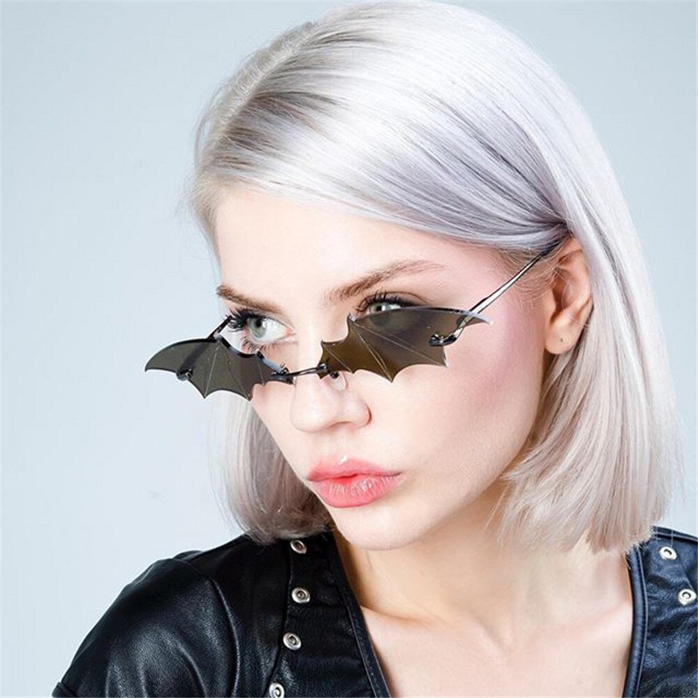 Zonnebril Voor Vrouwen Mannen Retro Randloze Vleermuis Vorm Zonnebril UV400 True Film Lens Eyewear Streetwear Trending