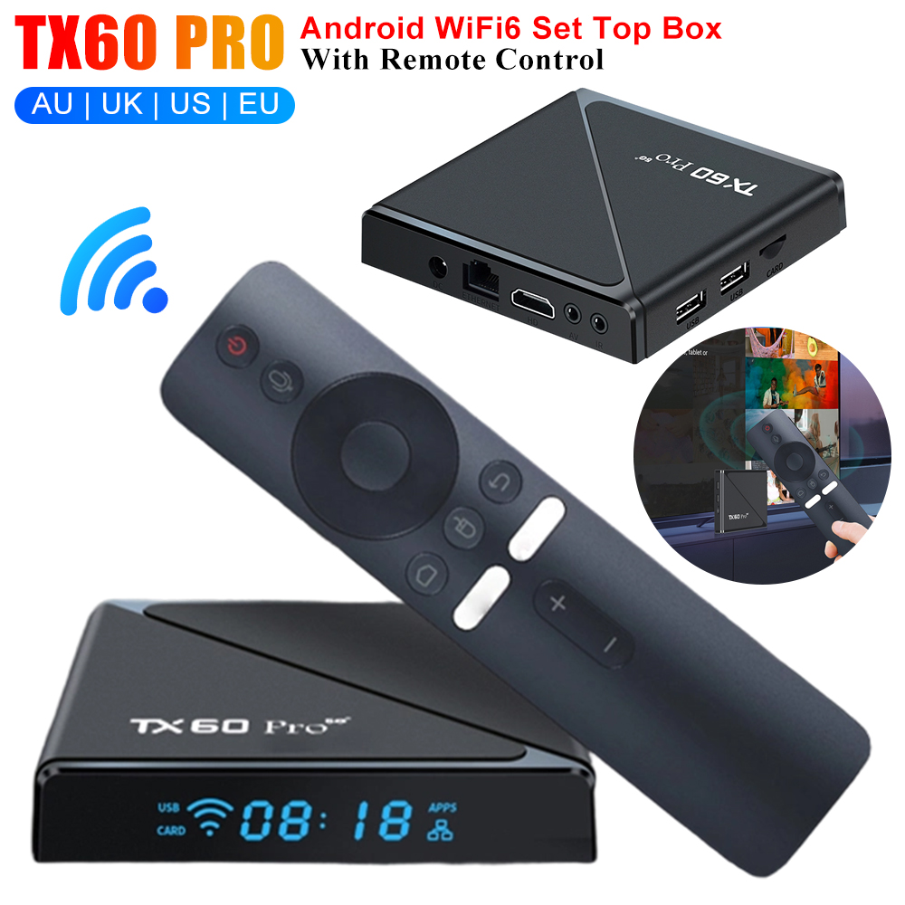 TX60 PRO Smart TV Box 2.4G 5G Dual WiFi 6 Android Set-top Box Lettore Multimediale Domestico con Telecomando 2026