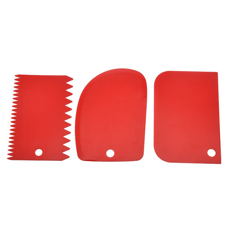 3 Stks/set Diy Cake Spatel Fondant Taart Decoreren Gereedschappen Voor Cake Soepeler Schraper Pp Cutter Bakvormen Spatel Set Keuken Gereedschap: Rood