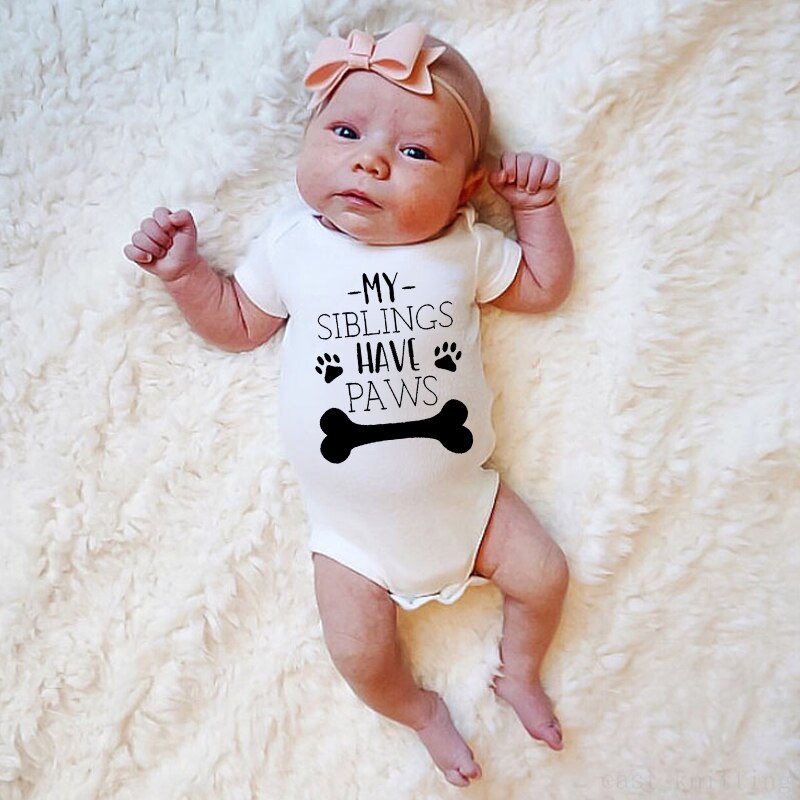 DERMSPE Zomer Pasgeboren Baby Jongens Meisjes Korte Mouw Letter Print Mijn Sibling Hebben Poten Romper Jumpsuit Baby Kleding