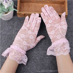 Fille dentelle gants printemps été élastique Protection solaire solide crème solaire été magnifique rose doigt gants accessoires Sexy: pink