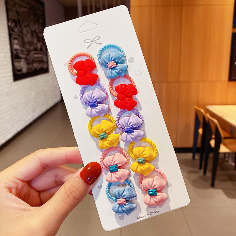 Bandas Elásticas pequeñas para el cabello para niñas, accesorios para el cabello de , lazo para el cabello con flores de dibujos animados, 10 unids/set: Azul