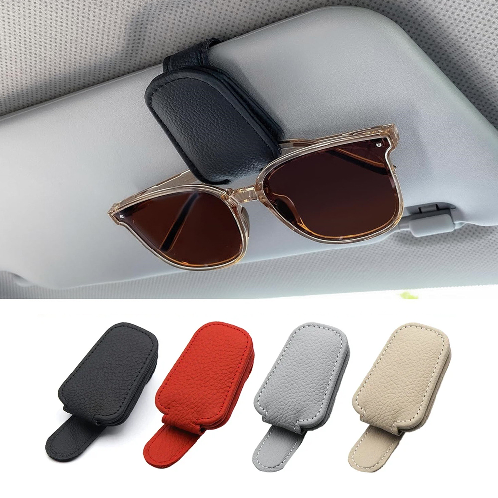 Universal Auto Sonnenbrille Halter Auto Magnetische Leder Clip Karte Ticket Halter Auto Sonnenblende Gläser Box Dekoration Zubehör