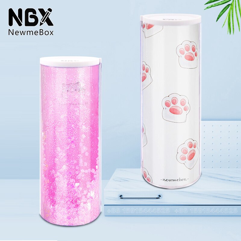 NBX School Pencil Case For Girls Kawaii Cat Paw Pencilcase Pink Clear Plastic Pen Box Stand Up Large Capacity Stationery Holder