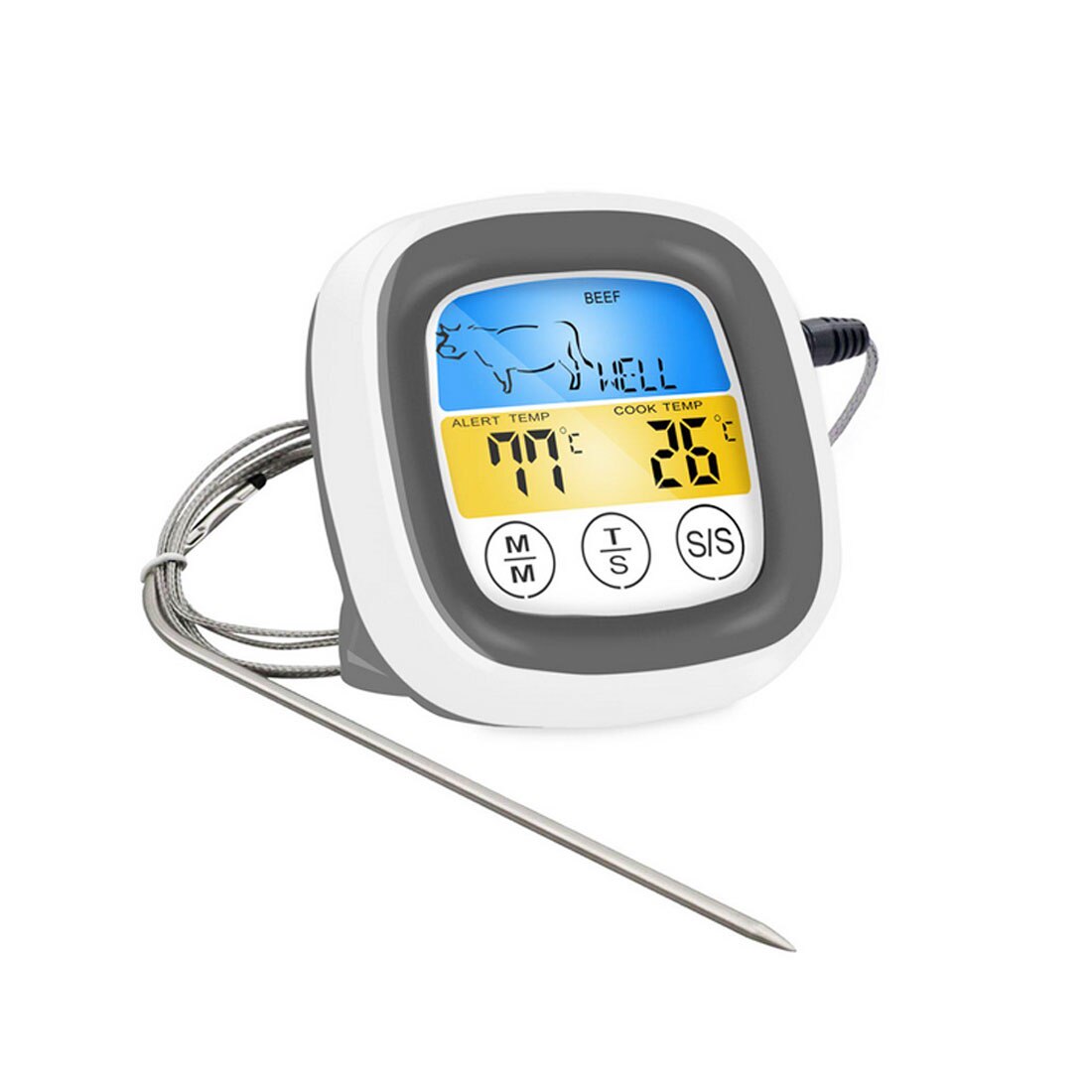 Thermo Pro Digital Thermometer for Oven Digital Lcd Display Probe Food Thermometer Timer Cooking Kitchen Bbq Meat: white middle frame