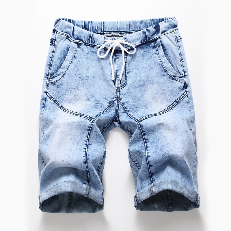 Men's Side pocket Bermuda Denim Short Men Summer Streetwear Hip hop Elastic waist Loose Cargo jeans shorts