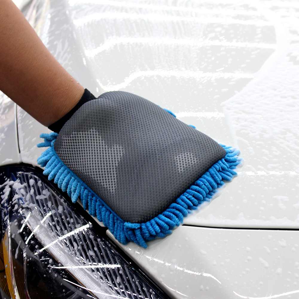 2 in 1 Microfiber Auto Wassen Mitt Ultrafijne Vezels Chenille Wassen Handschoen Zachte Mesh rug geen kras voor Auto Wassen en Reiniging