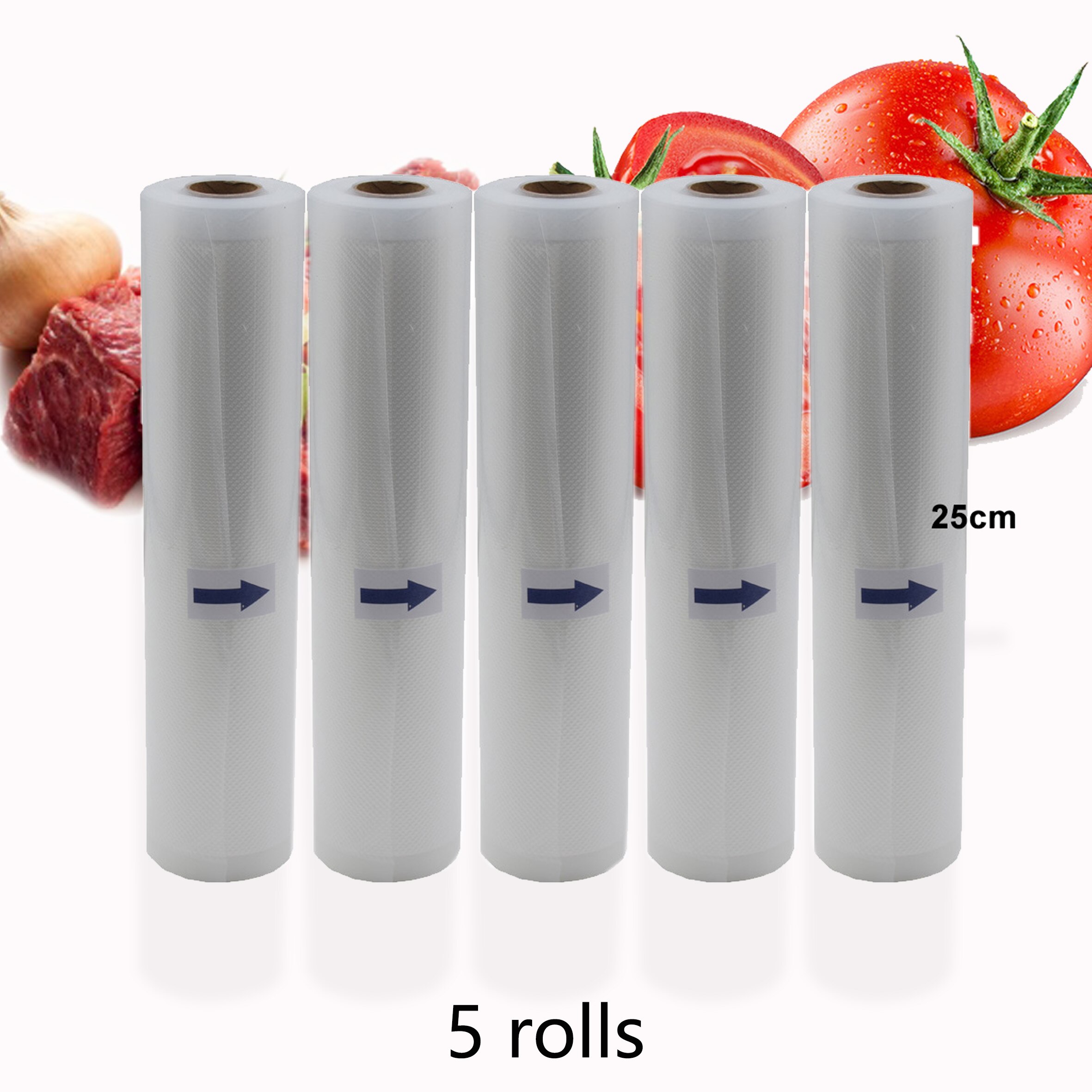 BPA FREE 5 Rolls/Lot Kitchen Food Vacuum Bag Storage Bags for Vacuum Sealer Food Keep Packing 12+15+20+25+28cm*500cm: 25cm
