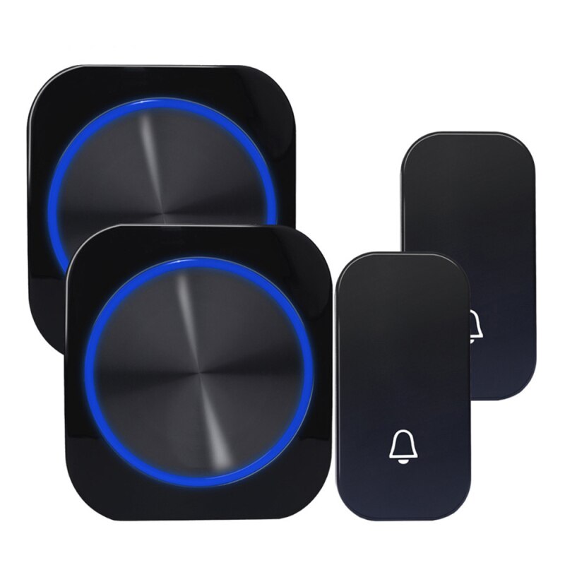 Campainha da porta auto alimentado à prova dcordless água sem fio campainha da porta carrilhão luz da noite nenhuma bateria plugue da ue botão de casa receptor: Black EU  22