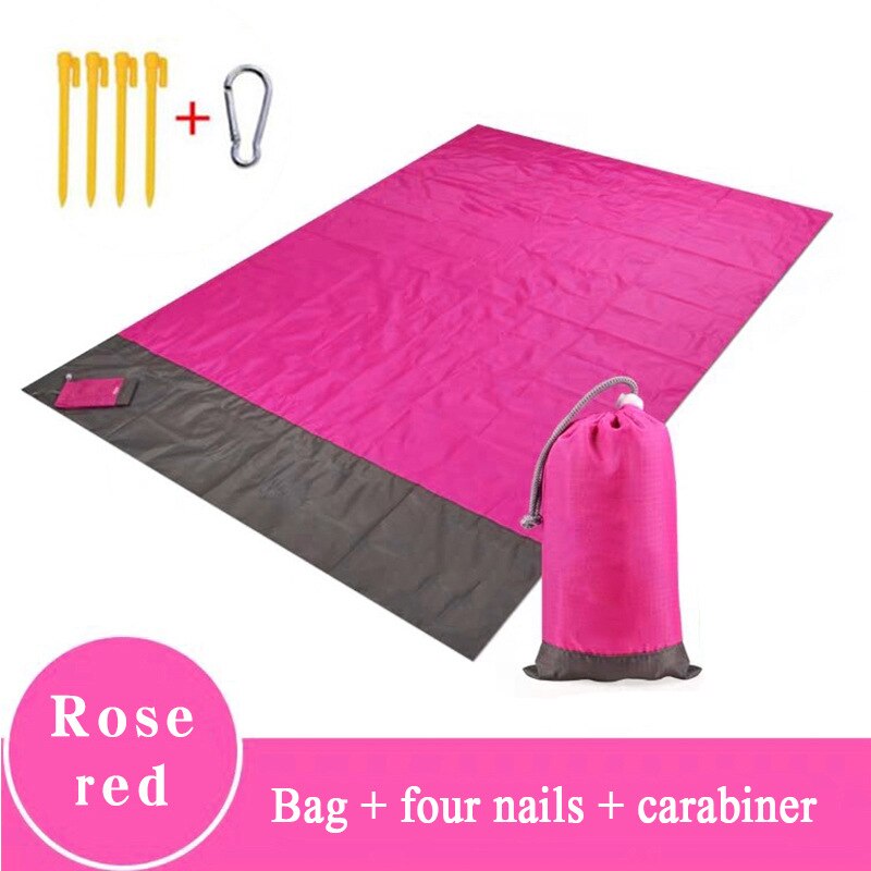 Manta de playa de bolsillo impermeable, colchoneta de acampada plegable, colchón ligero portátil, esterilla de pícnic al aire libre, playa de arena, 2x2,1 m: Rose red fight gray / 140 x 200CM