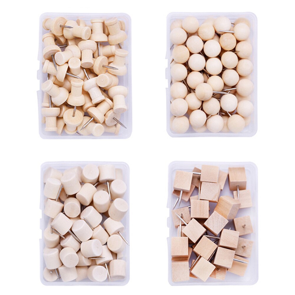 1box Craft Push Pin Map Photo Wall Cork Board Office Wooden Thumbtack Drawing Decorative With Organizing Container Nail Home