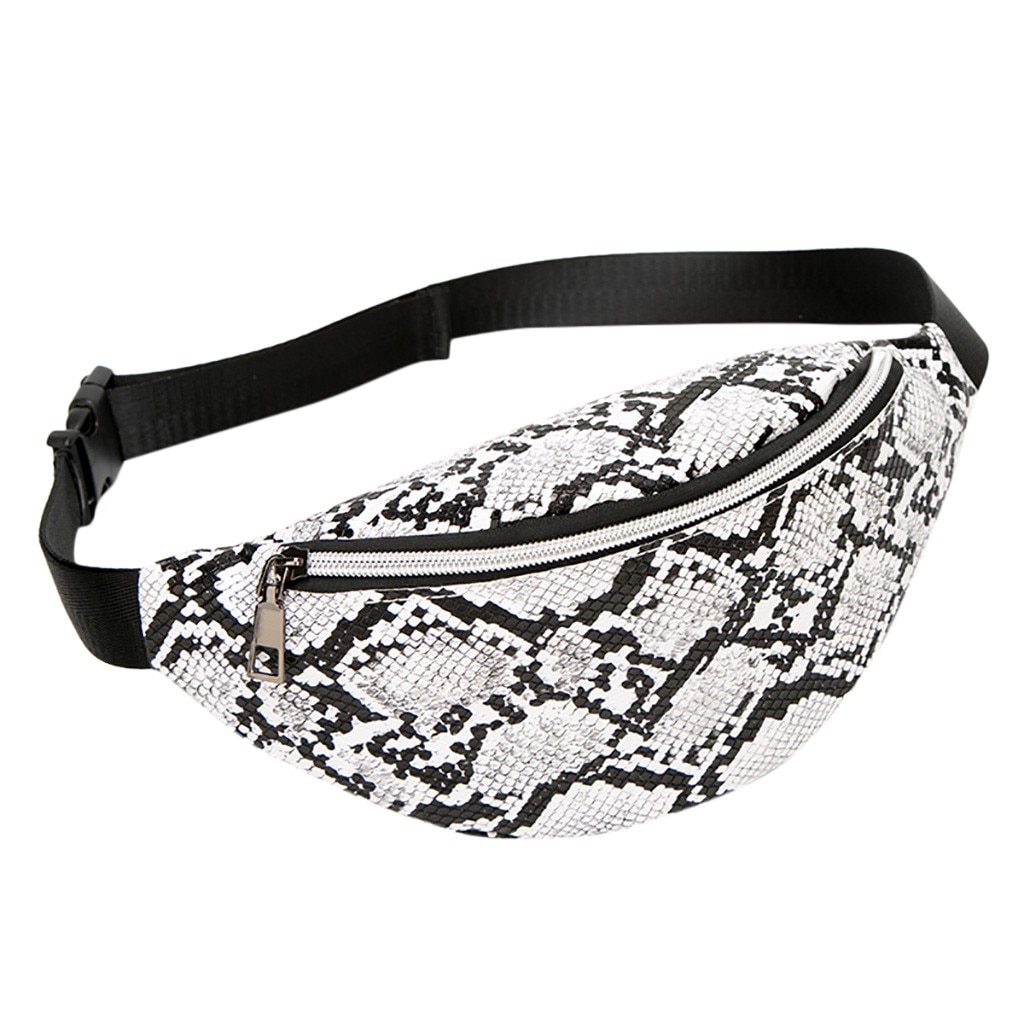 Women Waist Bags fanny pack Serpentine leather pouch Belt Purse Pouch Mobile Phone nerka kidney chest bag sac banane femme: White