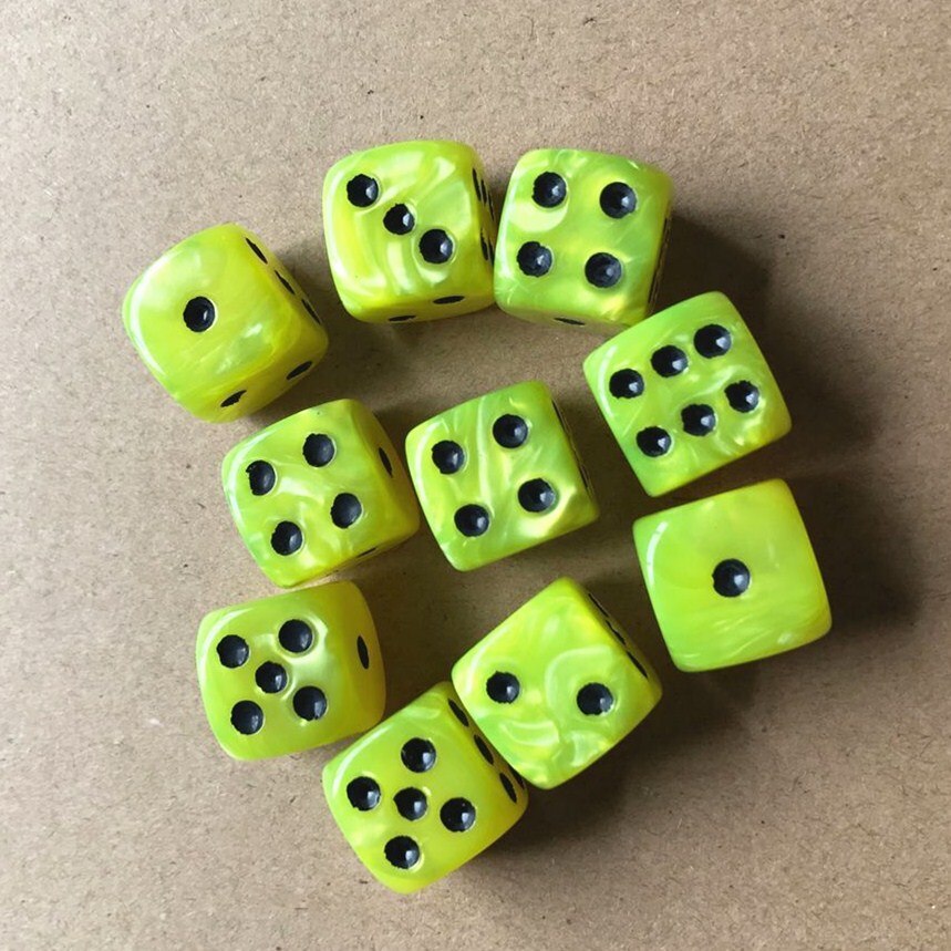 10pcs/set Round Corner Pearl Gem Dice 6 Sided 16mm Dice Playing Table Board Bar Games Party Funny Tools Entertainment Supplies: Yellow